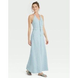 NWT Women's Halter Neck Denim Maxi Dress - Universal Thread  Size 00